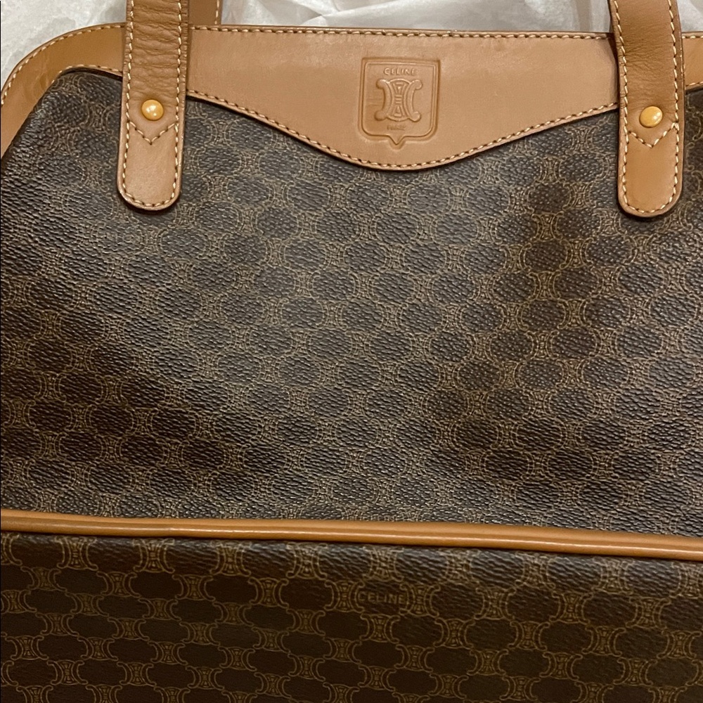 Celine MacadamCanvas tote bag PVC leather Brown & Gold woman’s handbag.